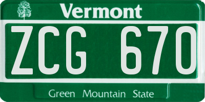 VT license plate ZCG670