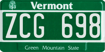 VT license plate ZCG698