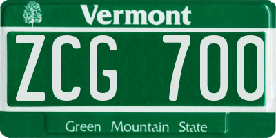 VT license plate ZCG700