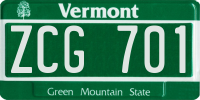 VT license plate ZCG701