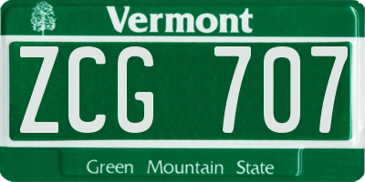 VT license plate ZCG707