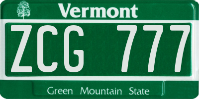 VT license plate ZCG777