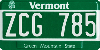 VT license plate ZCG785