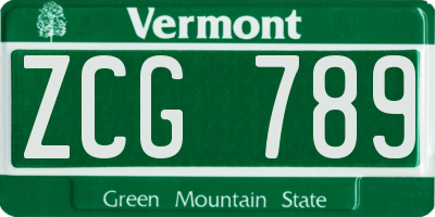 VT license plate ZCG789