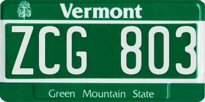VT license plate ZCG803