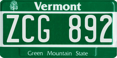 VT license plate ZCG892
