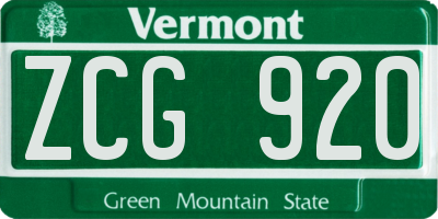 VT license plate ZCG920