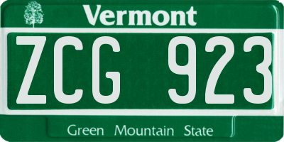VT license plate ZCG923