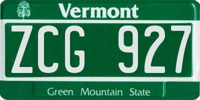 VT license plate ZCG927