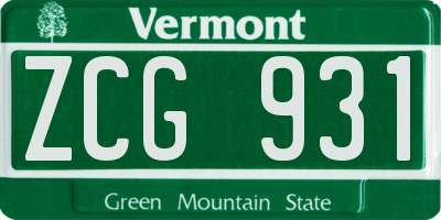 VT license plate ZCG931