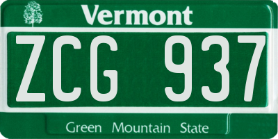 VT license plate ZCG937