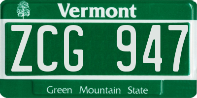 VT license plate ZCG947