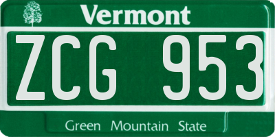 VT license plate ZCG953