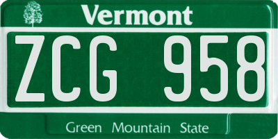VT license plate ZCG958