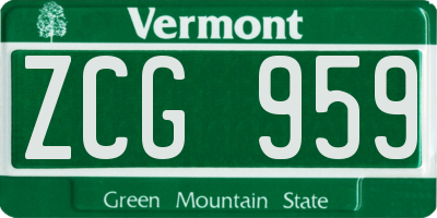 VT license plate ZCG959