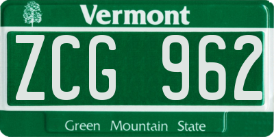 VT license plate ZCG962
