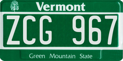 VT license plate ZCG967
