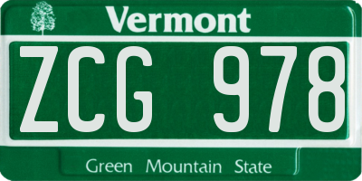VT license plate ZCG978