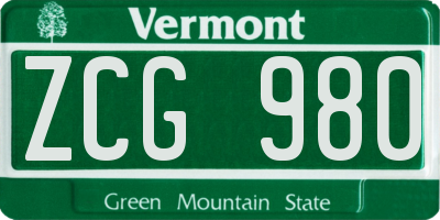 VT license plate ZCG980