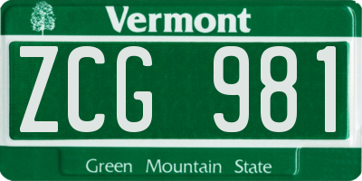 VT license plate ZCG981