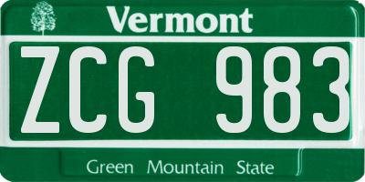 VT license plate ZCG983