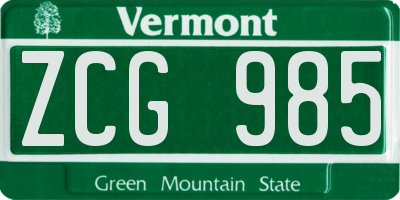 VT license plate ZCG985