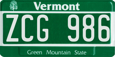 VT license plate ZCG986