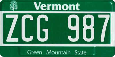 VT license plate ZCG987