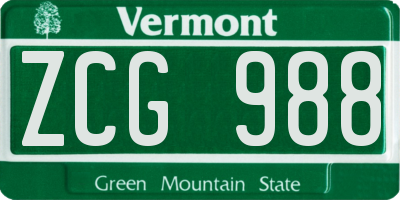 VT license plate ZCG988