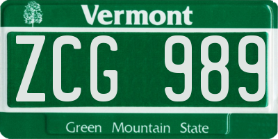 VT license plate ZCG989