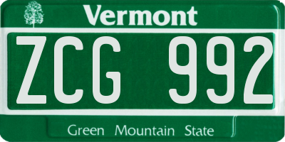 VT license plate ZCG992