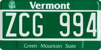 VT license plate ZCG994
