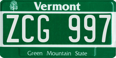VT license plate ZCG997