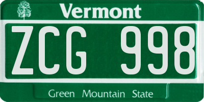 VT license plate ZCG998