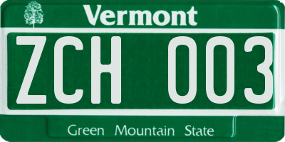 VT license plate ZCH003