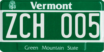 VT license plate ZCH005