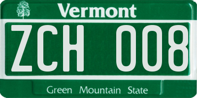 VT license plate ZCH008