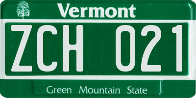 VT license plate ZCH021