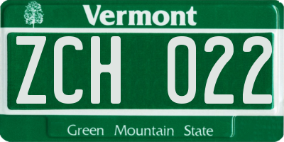 VT license plate ZCH022