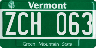 VT license plate ZCH063
