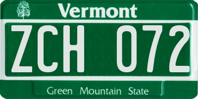 VT license plate ZCH072