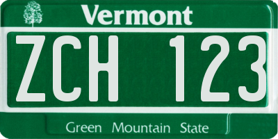VT license plate ZCH123