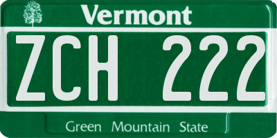 VT license plate ZCH222