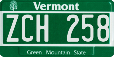 VT license plate ZCH258