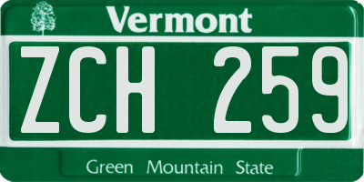 VT license plate ZCH259