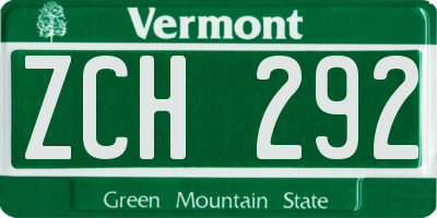 VT license plate ZCH292
