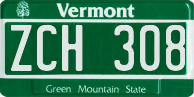 VT license plate ZCH308