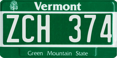 VT license plate ZCH374