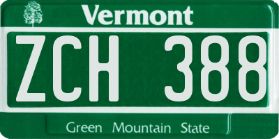 VT license plate ZCH388