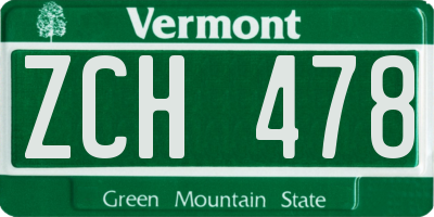 VT license plate ZCH478